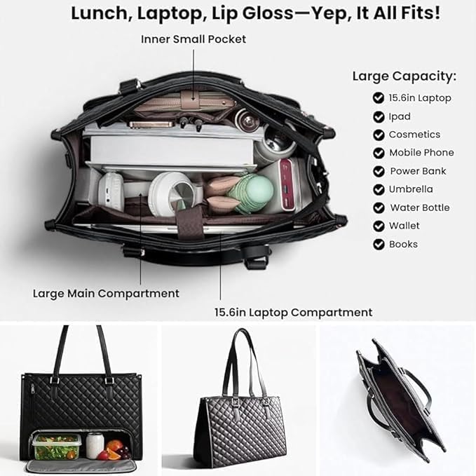 Image of 3 in 1 Women Handbag Set | Stylish Tote Bag with Insulated Lunch Compartment & Purse | Large Shoulder Bag for Office, Business, Travel, Beach | Laptop & Lunch Tote Combo,Pack of 1,Multi Color