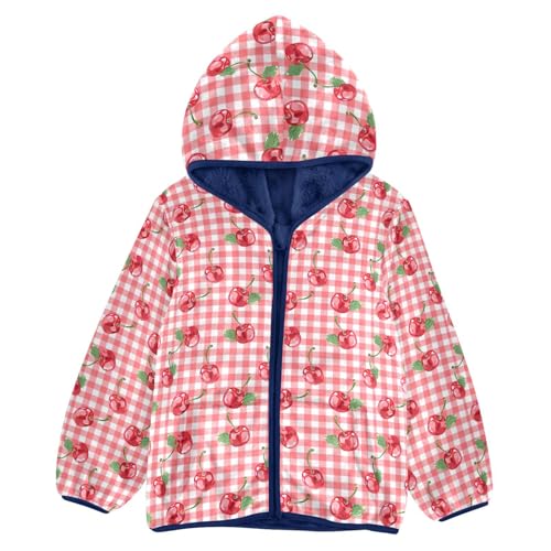 Cherry Buffalo Plaid Boys Fleece Coat,Children's Zip-Up Hoodie Jacket,Baby Warm Fashion Outerwear 3-10T,A113402