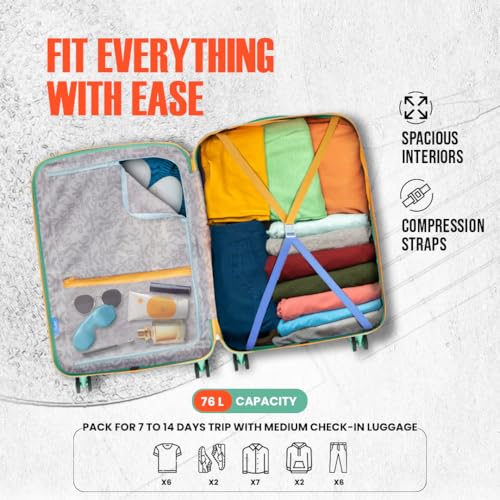 Image of Skybags Graphiq Check-in 66 cm(Medium) Polycarbonate 8 Spinner Wheels Trolley Bags for Travel Hard Case Luggage, Lightweight Bag with TSA Lock & Scratch Resistant with 5 Years Warranty (Marine Green)