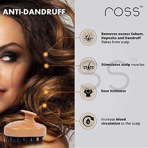 Image of Ross Hair Scalp Manual Massager Shampoo Brush with Soft Silicone Bristles for Blood Circulation (Gold)