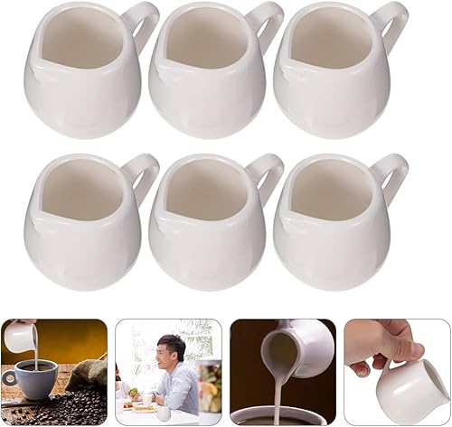 Miniatura 9 de Housoutil 6 piezas de crema de cerámica blanca con asa, jarra de crema de leche de café de porcelana, jarra de salsa de crema blanca de 3.5 onzas,