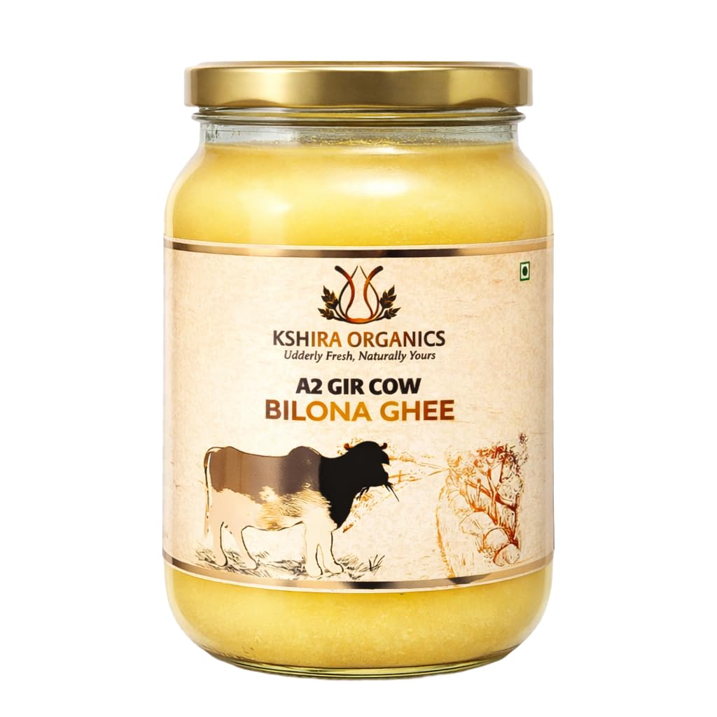 Kshira Organics Premium A2 Gir Cow Cultured Desi Ghee | Vedic Bilona Two Way Churning method | Indian Gir Cow Ghee, Pure A2 Ghee, Natural & Healthy, Non-GMO (500ML)