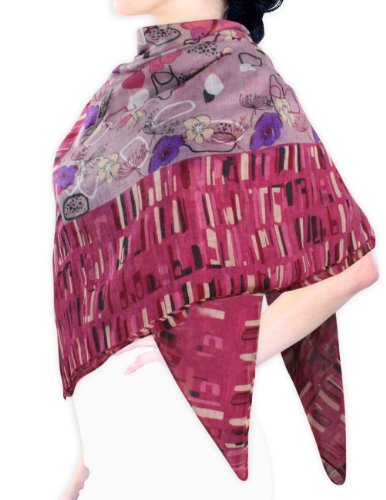 Hibiscus and Cherry Blossom Flowers with Tiled Border Square Scarf Shawl3
