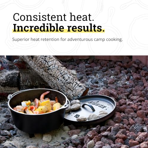 Image of Lodge Seasoned Cast Iron Camp Dutch Oven with Lid - 5 Quart - Dual Handles - Seasoned Cast Iron Cookware with Steel Handle & Strong Lid for Heavy- Duty Camping Cookware