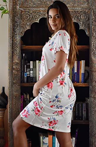 Image of Ekouaer Women's Nightshirt Short Sleeve Button Down Nightgown V-Neck Sleepwear Pajama Dress