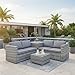 Mucola Polyrattan Lounge Set mit Kissenbox – Gartenlounge XXL, wetterfest & UV-beständig, inkl. Tisch mit ESG-Glasplatte, modulare Outdoor Sitzgruppe für Garten, Terrasse & Balkon, Grau