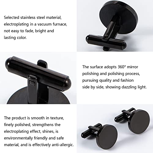 Cufflinks For Men, Driew Black Cufflinks Blank Cufflink Cuff Links Flat Pad Blank Setting Tray 1 Pair,Round #TOP2