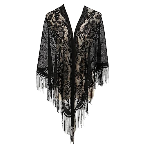 LMVERNA Shawl Wraps for Women New Nylon Hollow Solid Color Breathable Tassel Triangle Scarf Shawl