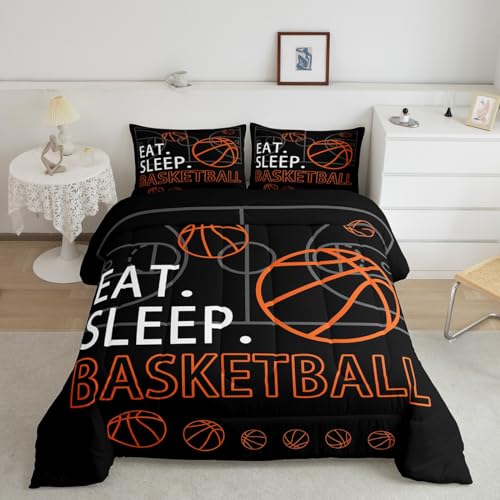 Image of Feelyou Basketball Comforter Set Black Bedding Queen Size for Kids
