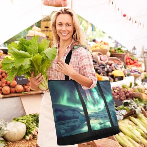 Aurora Landscape Ice Large Insulated Tote Bag for Grocery Shopping Reusable Tote Bags for Women Men, Cooler Bag with Zippered Top & Handles for Beach Picnic Travel2