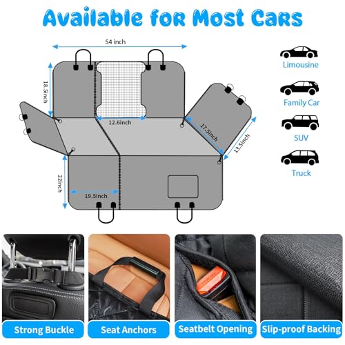 URPOWER 6-in-1 Dog Car Seat Cover for Back Seat, Waterproof Dog Car Hammock with Mesh Window & Side Flap, Pet Backseat Protector for Car, SUV, Truck