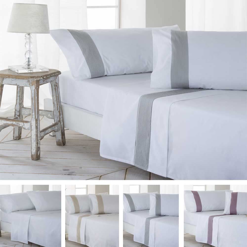 Parure de lit Gorbea gris percale 100 % coton 180 fils couleur blanc lit de 160 x 190/200 100 % percale coton