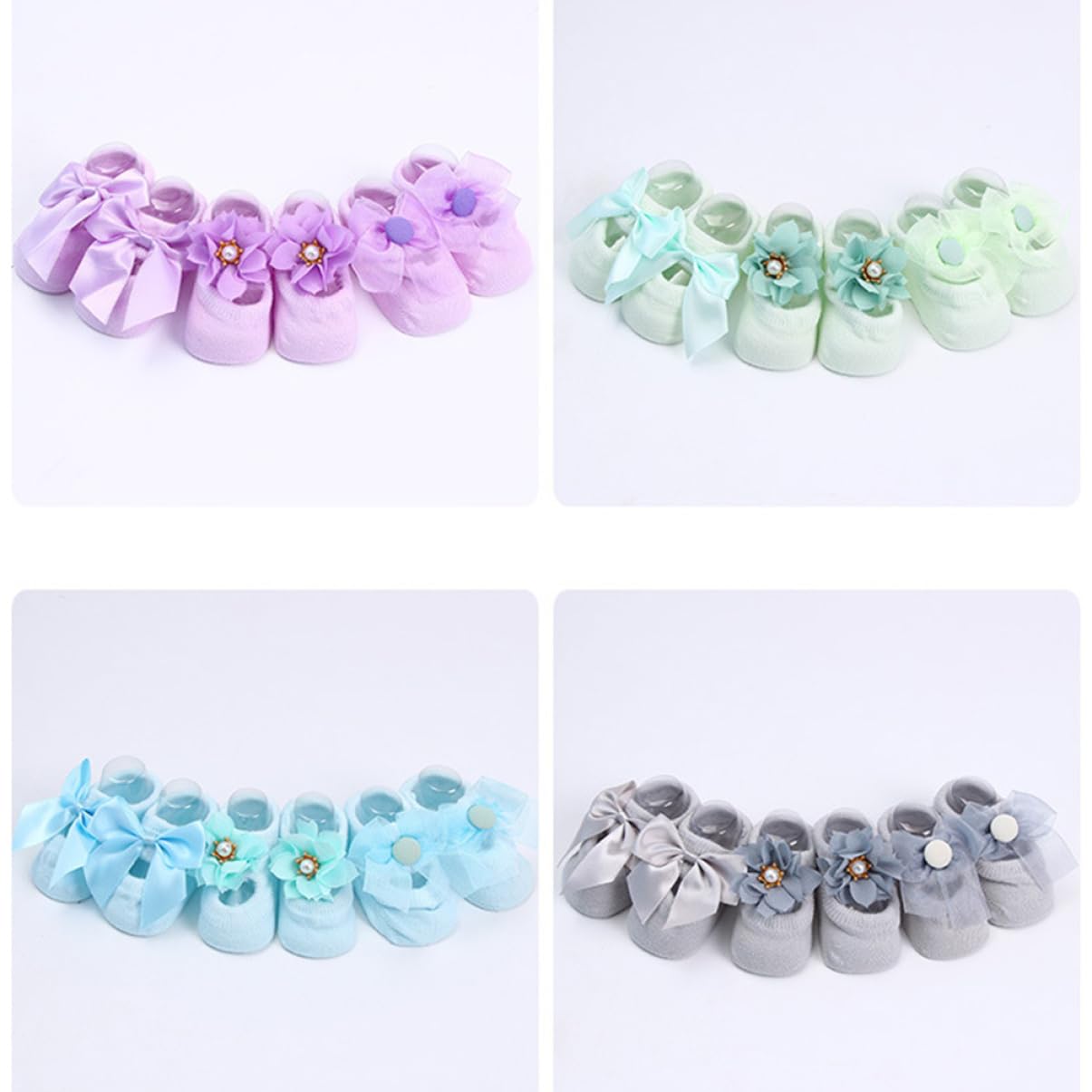Holibanna 3 Pairs Toddler Newborn Lace Flower Bow Tie Anti-slip Floor Socks for Girls Non-slip Socks for Boys and Girls S/m/l Size