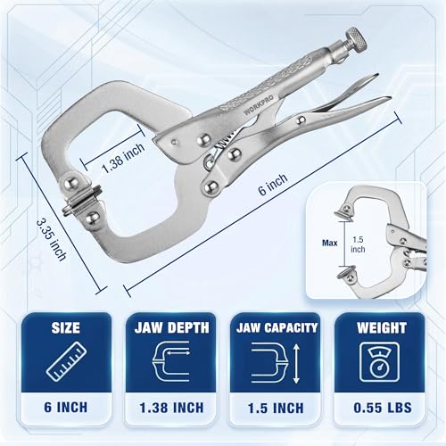 Image of WORKPRO 6 inch Locking C-Clamp with Swivel Pads, Heavy Duty Adjustable Vise Grip Pliers, Welding Clamp for Woodworking, Metalworking, Auto Repair and Home Workshop
