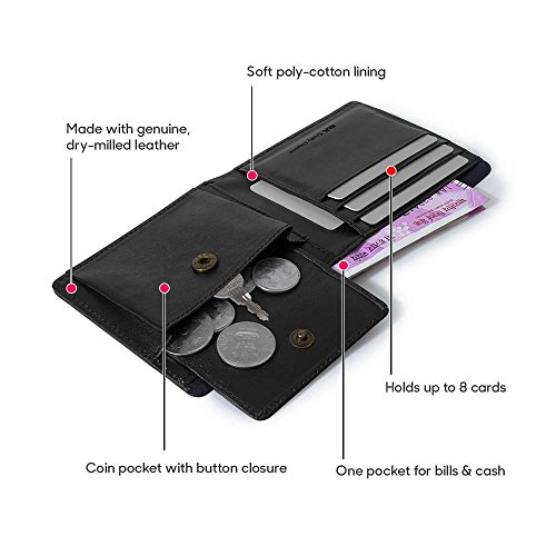 Image of DailyObjects Classic Bifold Wallet for Men | Genuine Leather Material | Holds up to 8 Credit /Debit /ATM Cards | Slim & Easy to Fit | Coin Pocket with Button Closure | Handcrafted Money Purse