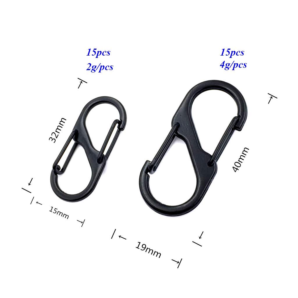 10 Mini Mousquetons En Forme De S – Aluminium Noir, 31 Mm – Pour Porte-clés, Sacs, Activités Extérieures