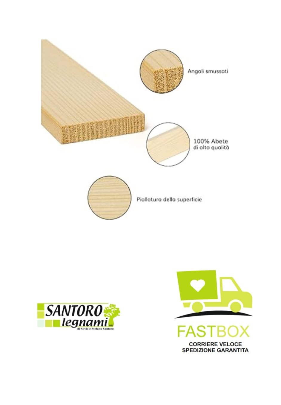 Listelli legno massello abete 10x50 x 1000 piallati su quattro lati con smusso su spigoli Made in Italy confezione da 10 pz