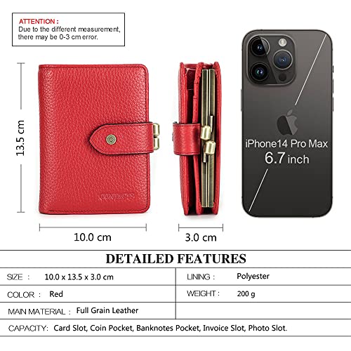 Contacts Womens Kiss Lock Wallet Small Leather Kiss Clasp Coin Purse Card Holder Bifold Rfid Wallet for Women with Photo Window (Red)3