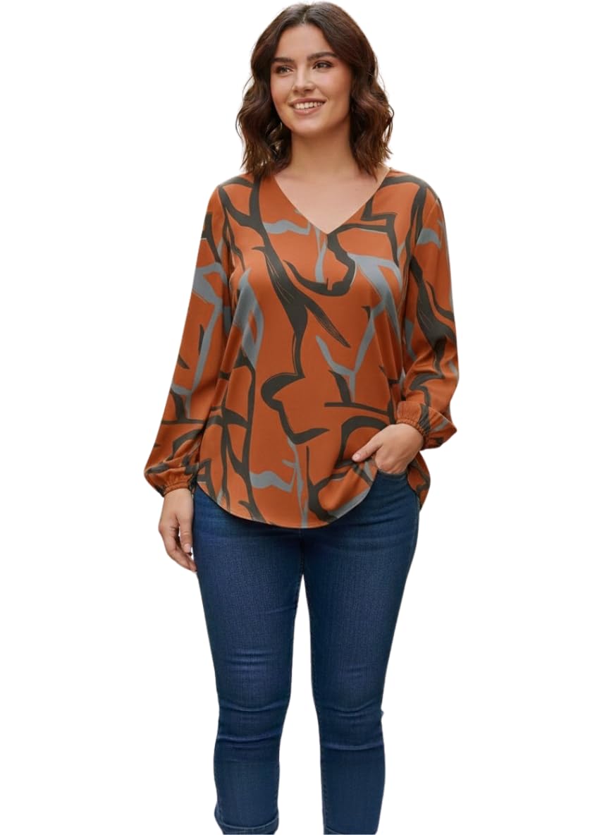 p.s. fashion Womens Cotton Printed V-Neck Long Sleeve Casual Tunic Top Casual Office Wear-picture-34