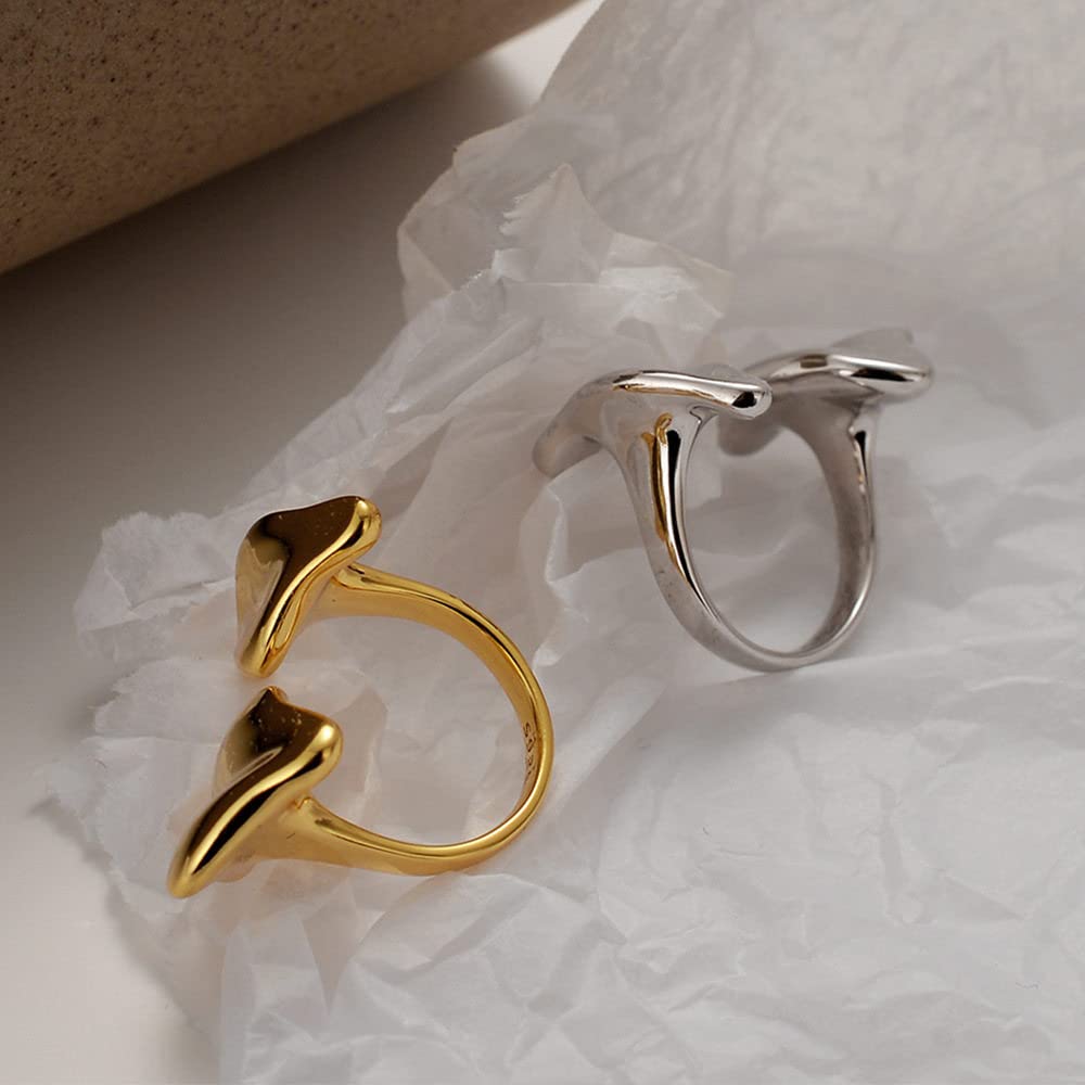 HGJH Anello in Argento 925 da Donna,Anelli Regolabili per Le Donne Irregolarità Placcato Oro Lucido 925 Anelli di Eternità Moda Minimalista FEDI Nuziali Anelli di Promessa per Ragazze Signore