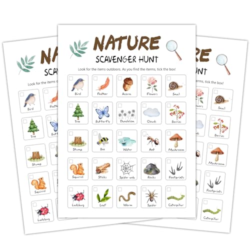 ltazhyi Nature Scavenger Hunt Cards Set of 30 Pcs, Nature Treasure Hunt Game for Family Friends, Outdoor Holiday Party Game Find and Seek Camping Activity -01