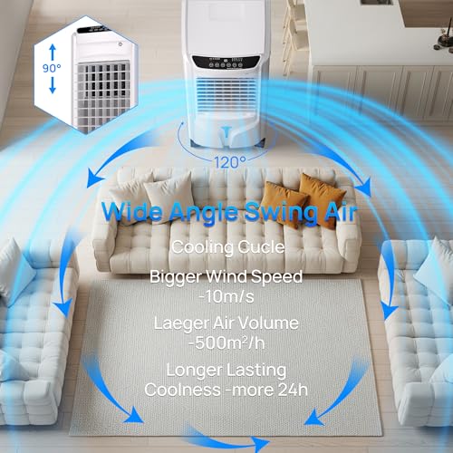 Image of YEW Evaporative Air Cooler,1800CFM Swamp Cooler Air Conditioner with 4.2 Gal Tank,Windowless Swamp Cooler with Remote,3 Speeds,12H Timer,Fans that Blow Cold Air for Bedroom Indoor Office,White
