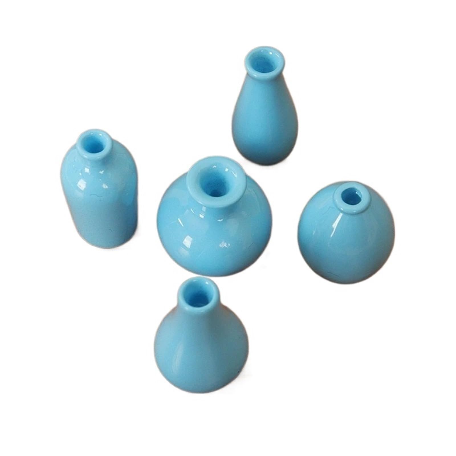 Mini Vase 5Pcs 1:12 Dollhouse Miniature Vase Mini Simulation Set Flower Arrangement Green Plant Pots Model Home Decor(Blue 5Pcs)