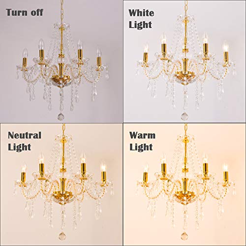 Gold Color Luxurious Candle Crystal Chandelier, 6 Lights K9 Modern Crystal Chandelier For Dining Room, Glass Ceiling Pendant Lamp For Living Bedroom Lighting Hall Balcony (6 Lights, Gold) #TOP3