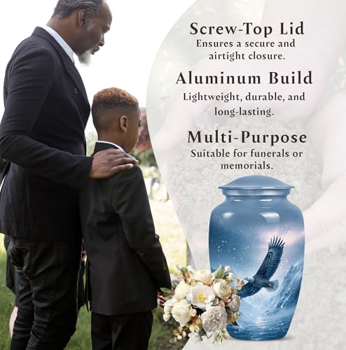 Image of Eagle Urns for Human Ashes Adult Man, Cremation Urns for Human Ashes, Memorial Urn for Adult Male, Large Urn for Ash, (10 Inch, 200 Cubic Inches)