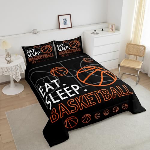 Image of Feelyou Basketball Comforter Set Black Bedding Queen Size for Kids