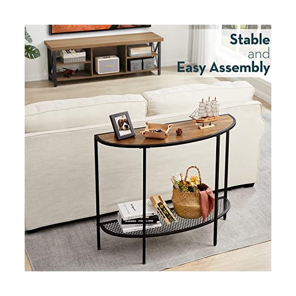SAYGOER Console Table 2 Tier Narrow Entryway Table with Storage Half Moon Sofa Couch Table Mid Century Modern Small Entry Way Tables for Living Room Hallway Office Easy Assembly, Walnut Black - Image 8