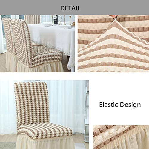 Housse de chaise parson extensible jacquard beige avec jupe lavable - 4