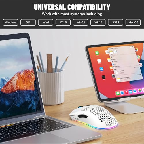 Image of Wireless Gaming Mouse, 2.4Ghz Rechargeable Mouse with 6 Programmable Buttons, 5 DPI Levels, Computer Mouse for Window Mac Laptop (White)