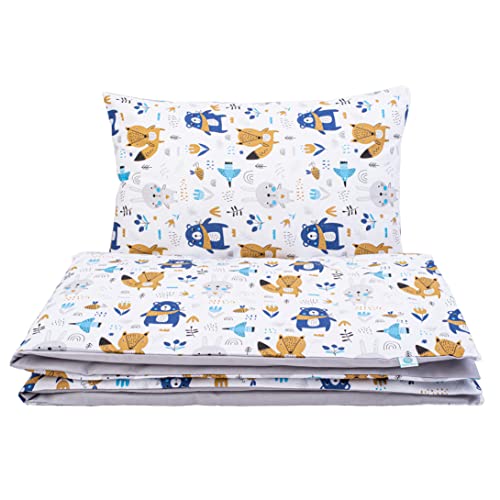 Sleepy Moon Kinderbettwäsche, Bettbezug-Set, Bettbezug 120x90cm + Kissenbezug 60x40cm, 100% Baumwolle, Made in Poland (blau), 90x120bezpipingu Cover