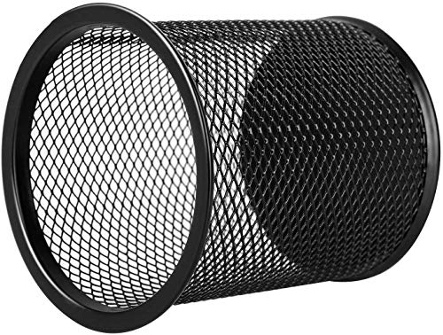 Image of Black Metal Mesh Round Pen Stand, Pencil Holder, Desk Organizer, Office Stationery Items, Home Storage Products, Makeup Brush Box, School Supplies
