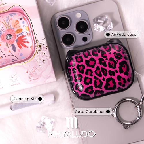 Image of for AirPods Pro 2 Case with Cleaning Kit, Cute Cat Ear Print Design & Cute Buckle for Girls, Phone Holder & Top Safe Lock Buckle Design for AirPods Pro 2nd /1st Gen case, Rose Leopard