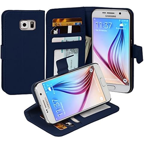 Jumbl Slim Leather Wallet Case - Models Available for Samsung Galaxy S6 - Inner Hardshell Case Offers Enhanced Protection - Blue Cover