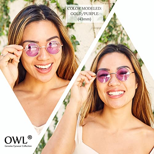 OWL Round Retro Small Circle Tint & Mirror Colored Lens 43-55 mm Sunglasses Metal - Image 6