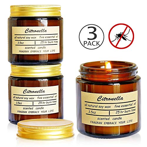 XYUT Citronella Candles, Jar Candle, Indoor and Outdoor, 25 Hours Burn 100% Soy Wax Glass Candle (3 Pack)