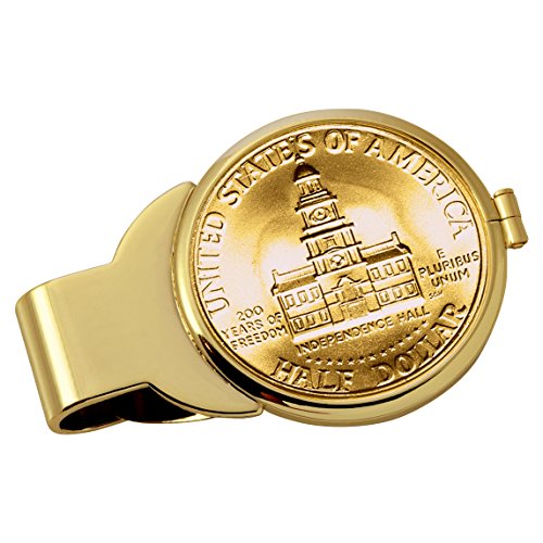 American Coin Treasures Genuine US Coin Money Clip - JFK Bicentennial Half Dollar Layered in Pure 24k Gold | Brass Moneyclip | Holds Currency, Credit Cards, Cash | Certificate of Authenticity
