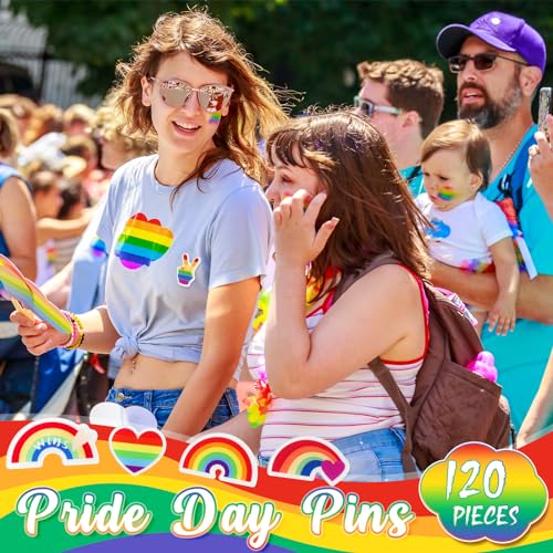 Image of Memorywuu 120 Pcs Rainbow Pins Bulk Lapel Acrylic Pin Women Backpack Brooch Colorful Pins Gifts for Party Decoration