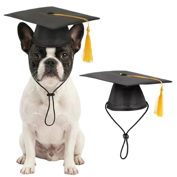 Black Pet Graduation Hats Animal Graduation Caps with Yellow Tassel Adjustable Dog and Cats Bachelor Hats for Photo Props Graduations Holiday Party Costume Accessories