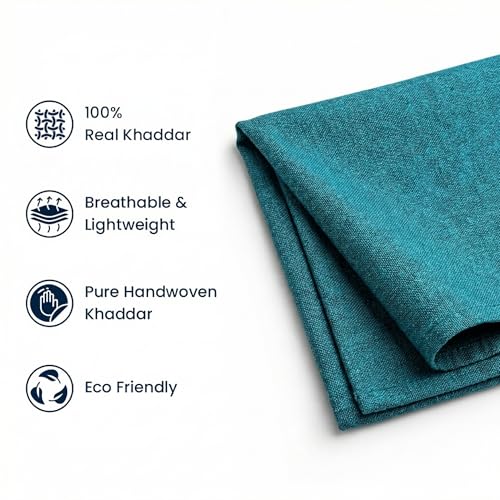 Image of Unstitched Cotton Fabric for Men and Women - Light Weight Self Pattern Khadi Cotton Fabric Material (3.5 Meter, Dark Green)