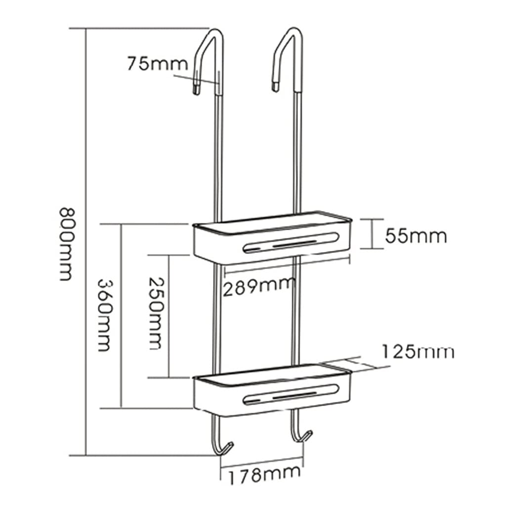 Estante de ducha para colgar sobre la puerta con ganchos, a prueba de óxido, cesta de almacenamiento de baño, estante de despensa, instalación sin taladro (negro)