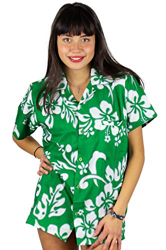 V.H.O. Funky Hawaiian Blouse, Hibiscus, Green, L
