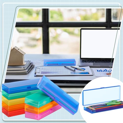 Image of Fainne 24 Pcs Plastic Pencil Case Bulk Pencil Boxes Plastic Stationery Case Frosted Pen Box Pen Holder with Hinged Lid Snap Closure for Office(Single Layer,Assorted Colors,7.09 x 2.36 x 0.98 Inch)