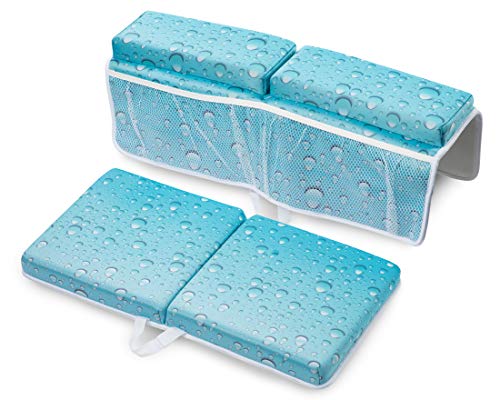 SHERFIRE 3-Piece Bath/Household Kneeler and Elbow Rest Set with Storage Bag, 1.5 Inch Thick Cushions, Blue Water Drop Pattern