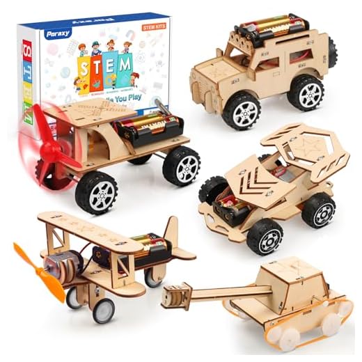 5 in 1 STEM Kit, Wooden Mechanical Model Cars Kits, Motorized Construction Engineering Set, Assembly Constructor 3D Building Blocks Educational DIY STEM Toys for Boys and Girls