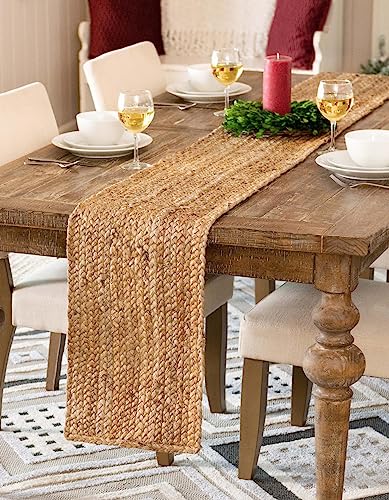 Image of Unique Loom Braided Jute Collection Area Rug - Dhaka (1' 2 inch x 8' Table Runner, Natural)