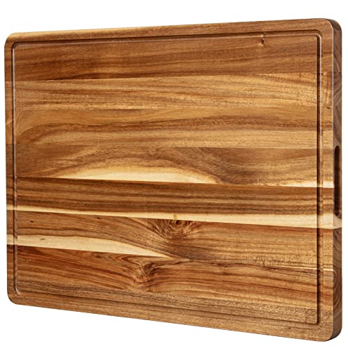 Tabla de cortar grande de madera de acacia 50x47 cm con mango, ranura para jugos y reversible miniatura 1